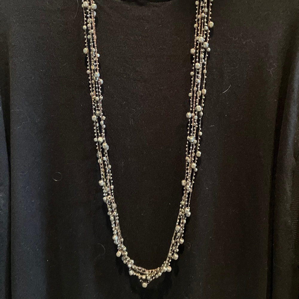 Silver, gray and black long beaded necklace